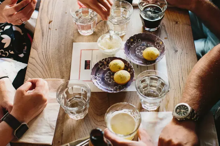 Overhead shot of a table at BLUD.